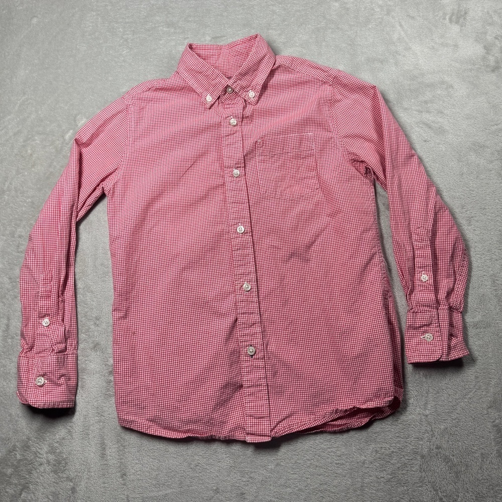 Crewcuts Boys 100% Cotton Red White Gingham Plaid Buttons Down Shirt Size 8